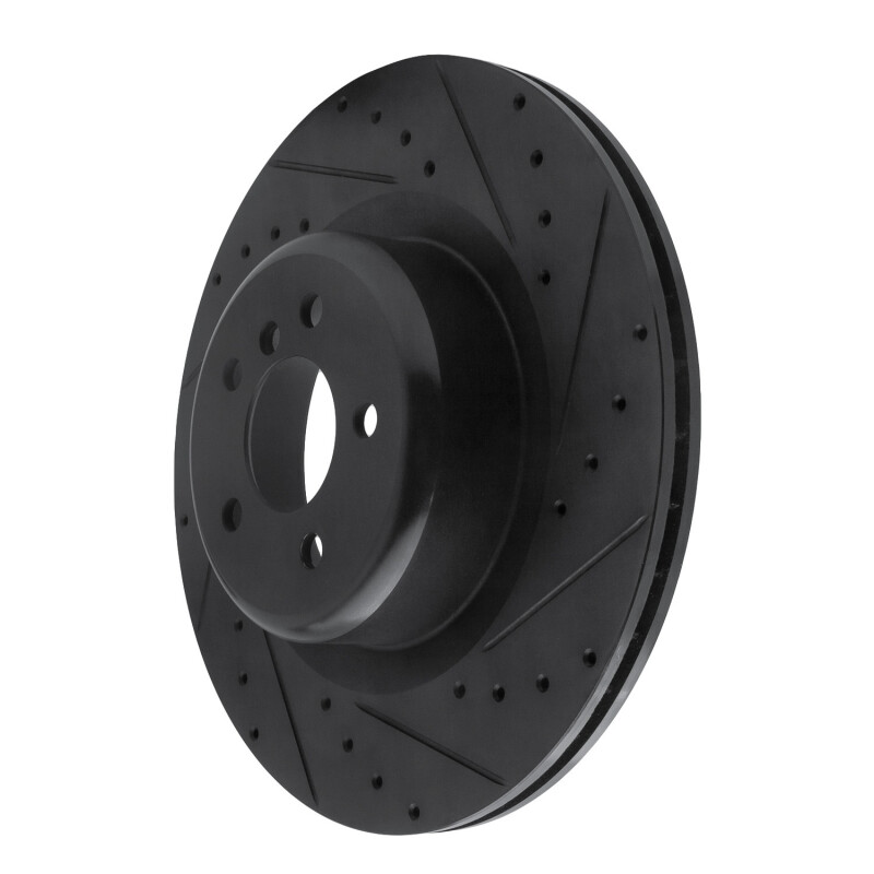 BMW X6 Brake Rotor (1) - Rear Right - R1 Concepts - Drilled & Slotted - Black - `10-`14